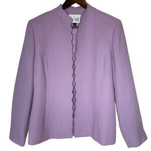 Le Suit Open Jacket Lavender Lilac Purple Scalloped Trim size 8